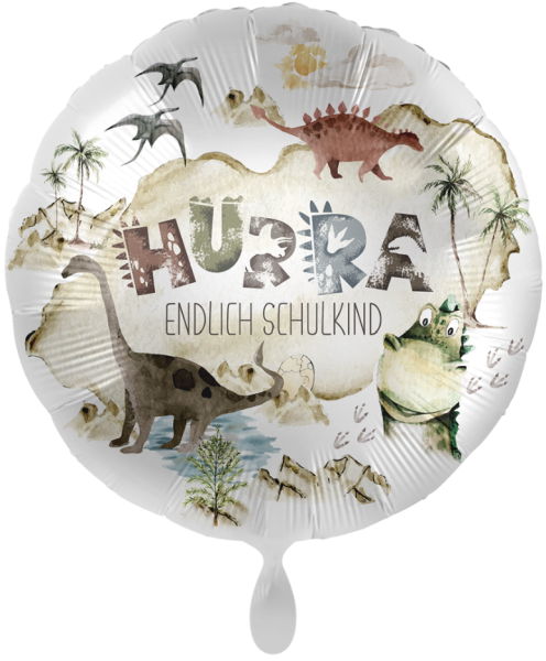 Folienballon - Hurra! Endlich Schulkind, Dinosaurier - ø 43cm